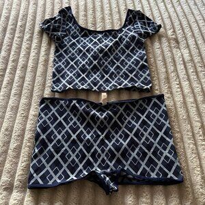 ANTHROPOLOGIE LYREBIRD SEAMLESS BABY TEE & BOY SHORTS SET-L/XL-BEACON BLUE-NWT!